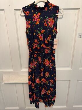 Nannette Navy Floral Dress with Pink & Orange Blooms